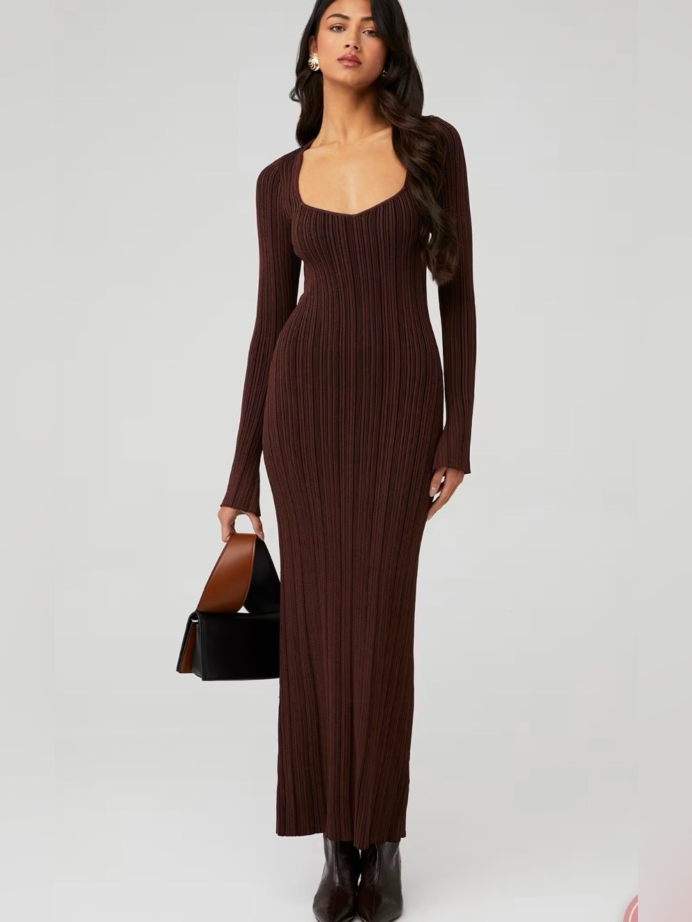 Pistola Brigitte Ribbed Long Sleeve Maxi Dress - Cocoa Noir